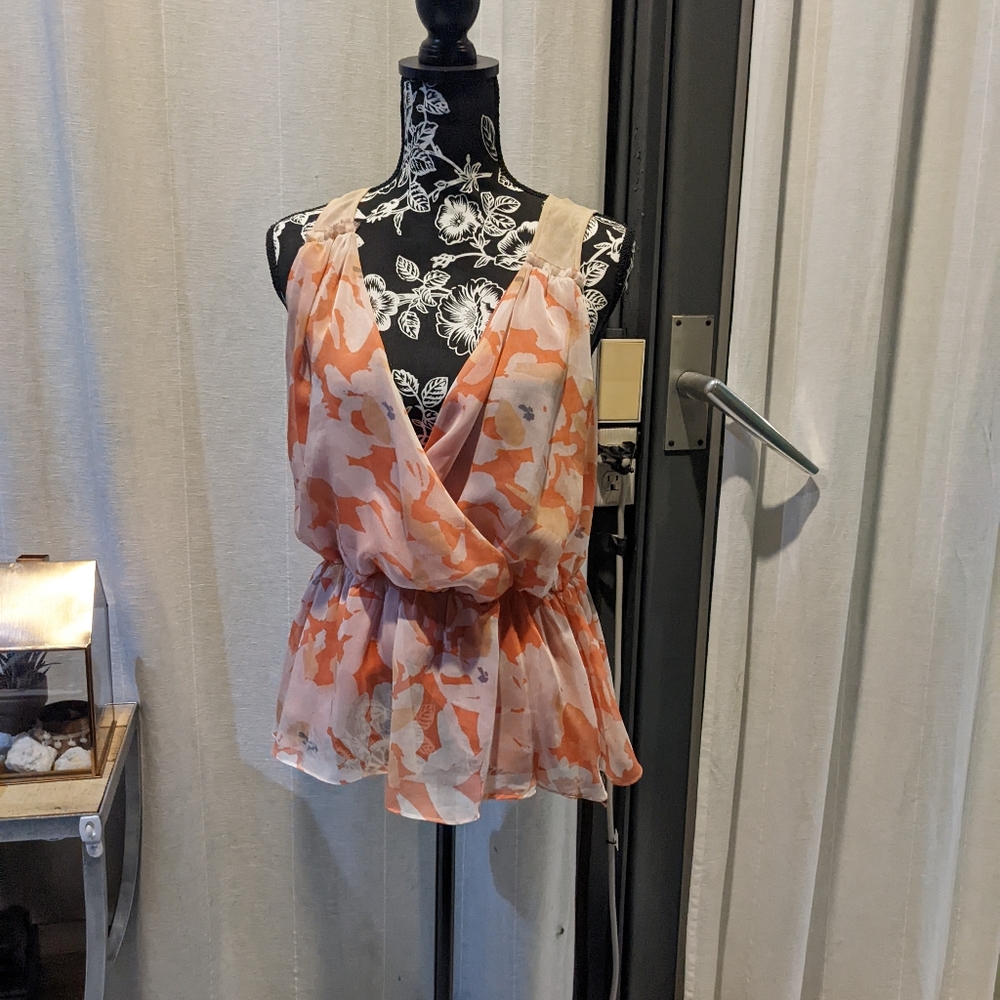 Peplum flowy coral peach blouse